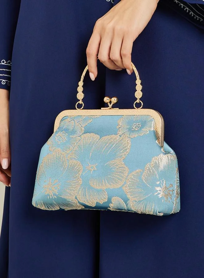 Styli Flower Print Jacquard Clutch with Chain Strap